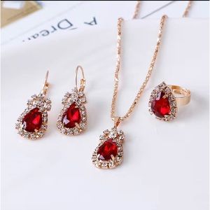 Shiny Jewelry Set With Pendant Necklace & Drop Earrings & Adjustable Ring